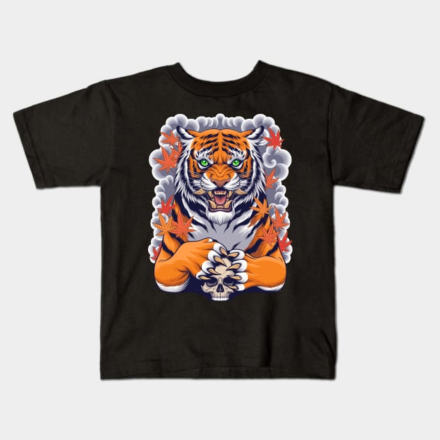 Tiger skull Kids T-Shirt by Pixel Poetry